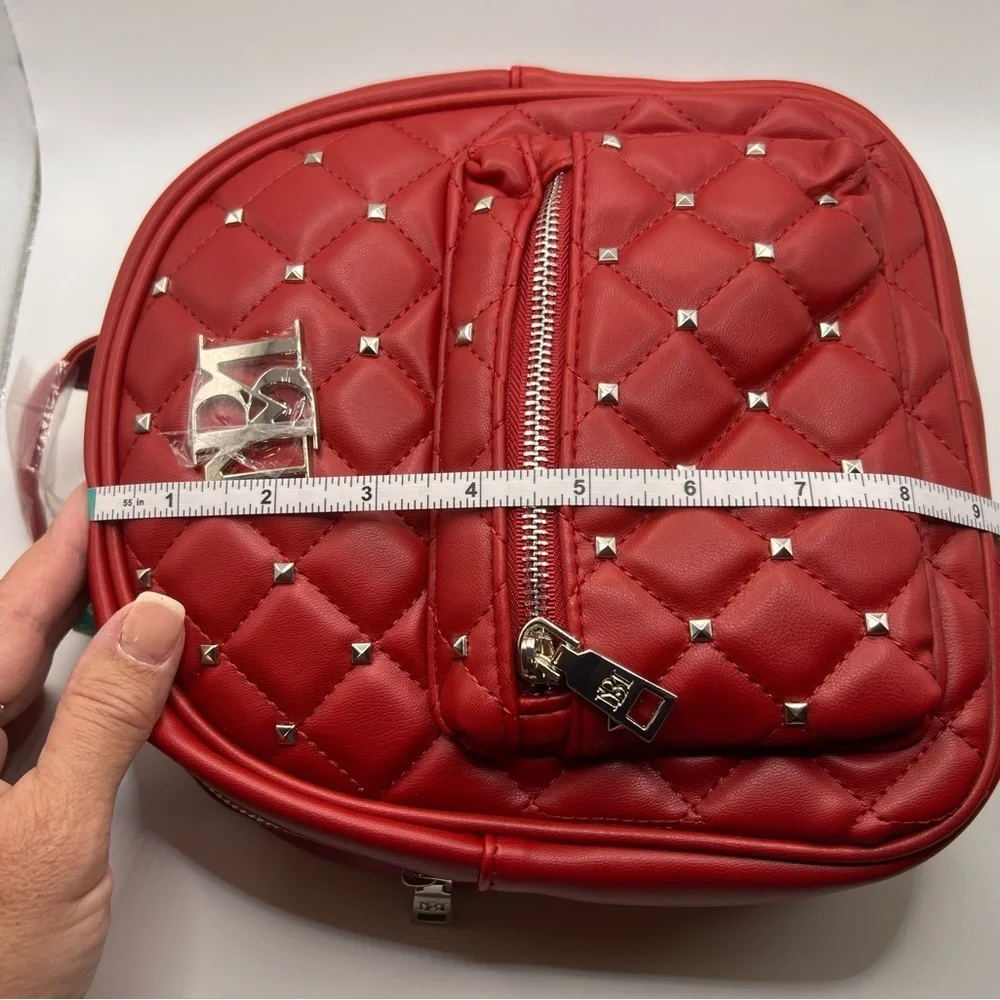 Mini Red Quilted Backpack with Silver Accents